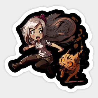 Chibi Girl and Her Cat (no background) Sticker